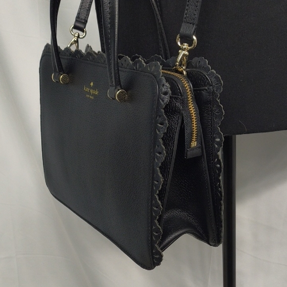 Kate Spade Fordham Court Marielle black leather satchel with lace cutout trim - Picture 7 of 16